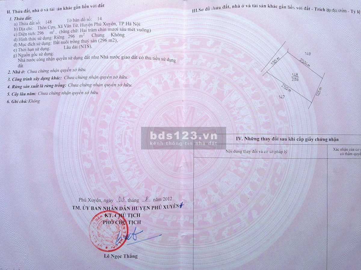 Chính chủ bán đất ao ở thôn Cựu Vân Từ Phú Xuyên Hà Nội