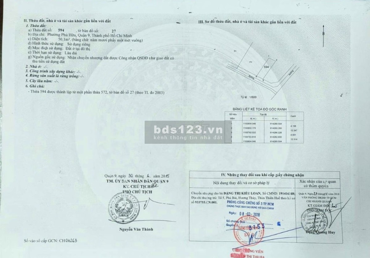 Bán đất thổ cư hẻm xe tải Nguyễn Duy Trinh phường Phú Hữu Tp Thủ Đức