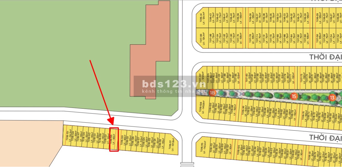 Bán BTLK xẻ khe 90m giá rẻ khu Thời Đại 2 mặt thoáng The Crown Vinhomes Ocean Park 3 giá 100tr/m2
