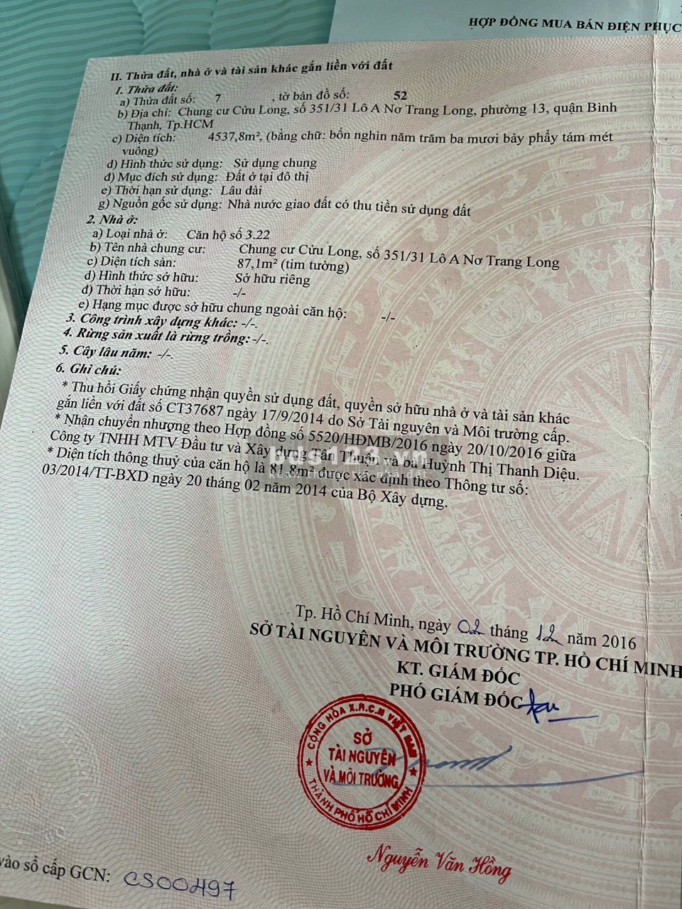 Bán căn hộ chung cư Cửu Long, Nơ Trang Long, Bình Thạnh, DT…