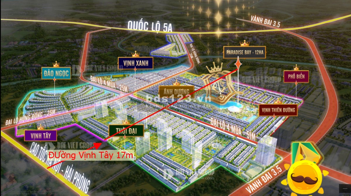 Bán BTLK 75m² mặt trục chính Vịnh Tây đại đô thị The Crown Vinhomes Ocean Park 3 giá 3,5 tỷ