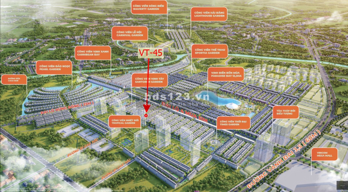 Bán BTLK 75m² mặt trục chính Vịnh Tây đại đô thị The Crown Vinhomes Ocean Park 3 giá 3,5 tỷ