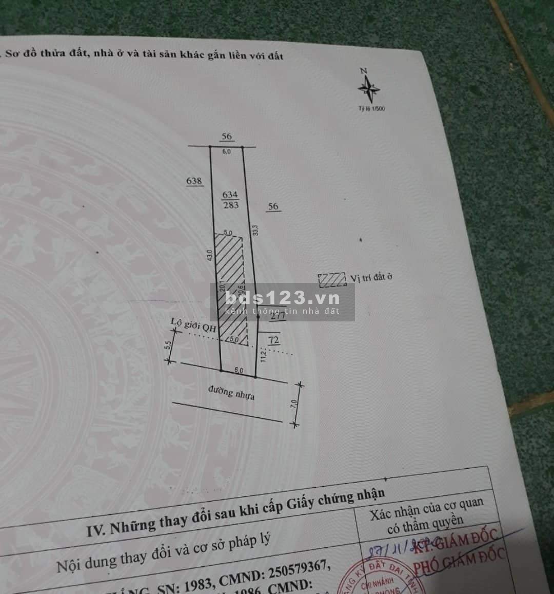 283m2 có thổ 800tr MTĐ Phan Huy Ích, xã Đại Lào, sổ sẵn