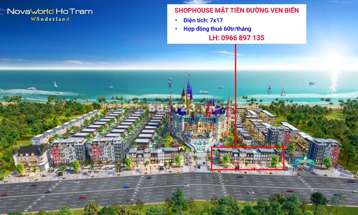 Bán gấp Shophouse mặt biển Wonderland Nova Hồ Tràm 7x17 có sẵn HĐ thuê 60tr/tháng giá 13.9 tỷ full