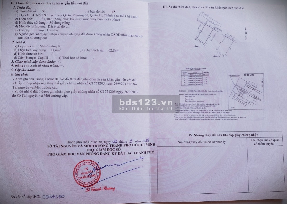 Bán nhà 1 lầu đúc kiên cố hẻm xe máy 2 sẹc 416 đường Lạc Long Quân, phường 5, quận 11