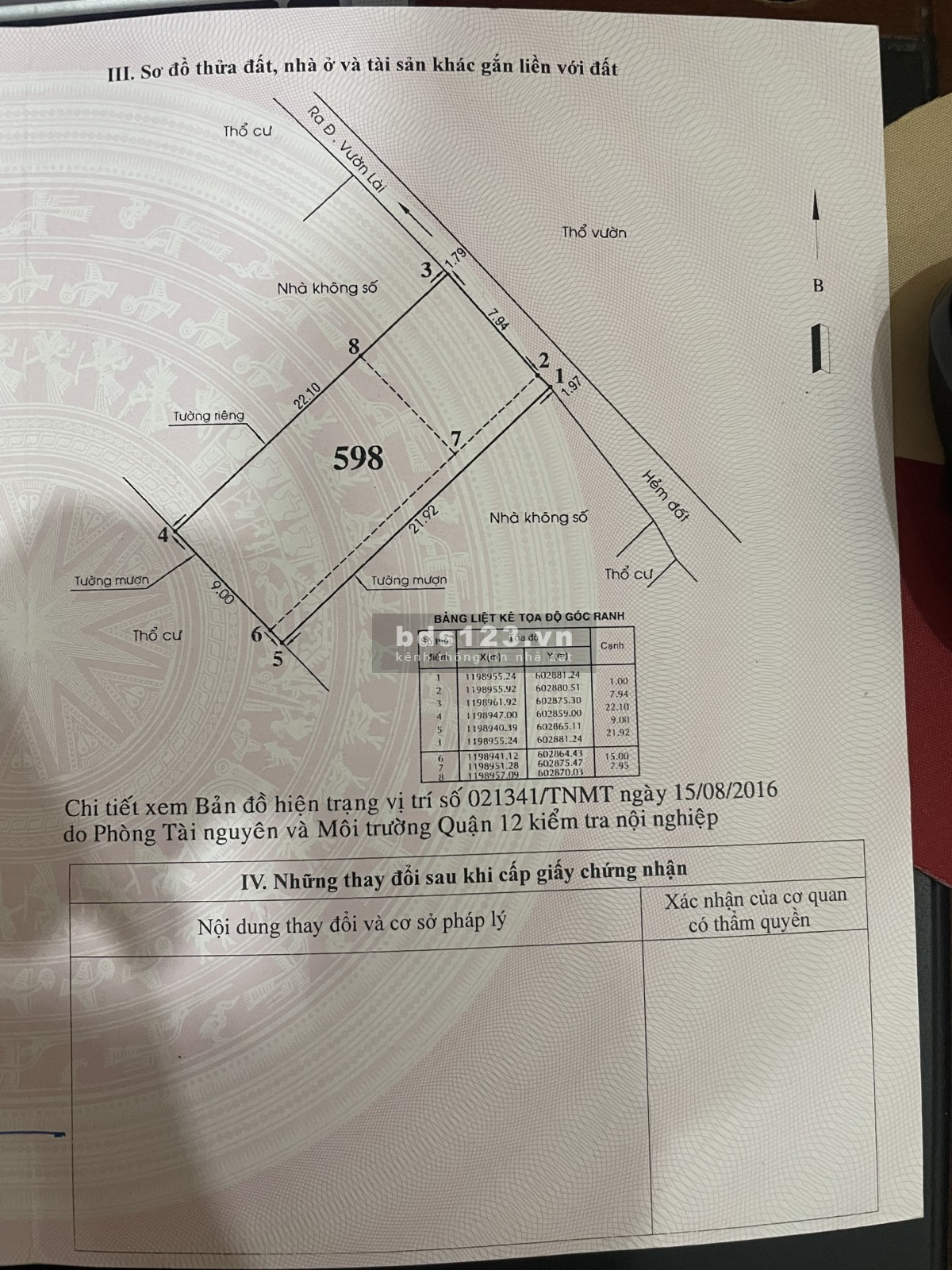 Bán lô đất thổ cư hẻm ba gác đường Vườn Lài, phường An Phú Đông, quận 12 LH 0939824532