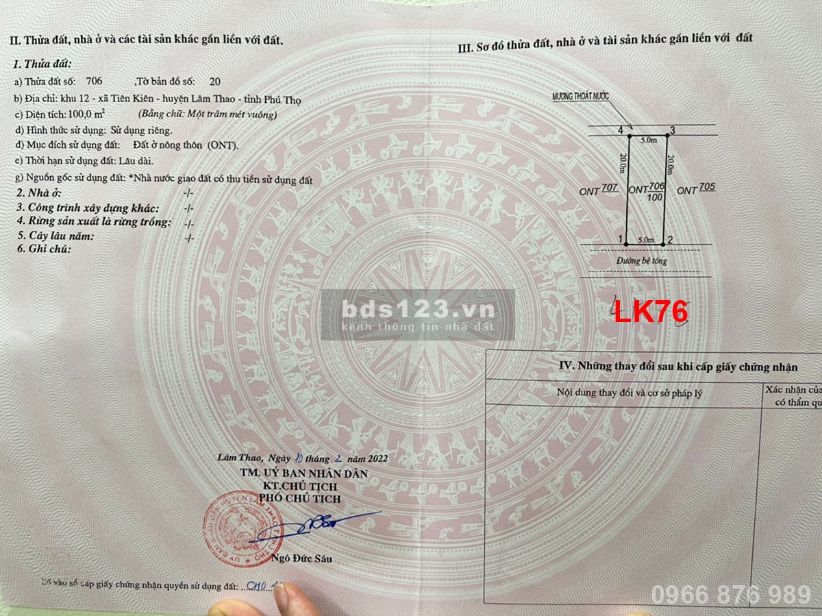 Chính chủ cần bán lô đất đấu giá khu 12 Tiên Kiên - Lâm Thao - Phú Thọ, đất đẹp sinh lời cao