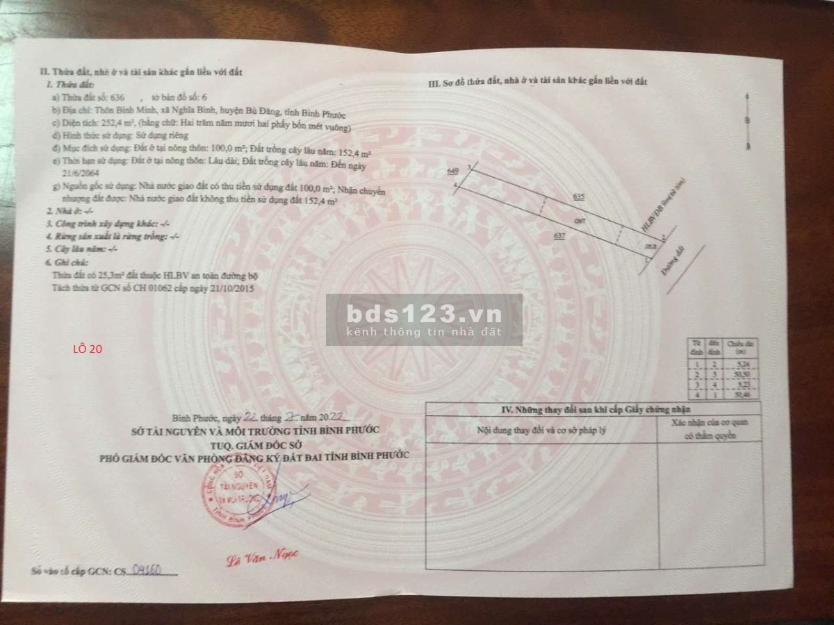 Cần bán lô đất giá rẻ, sẵn thổ cư tại huyện Bù Đăng, tỉnh Bình Phước