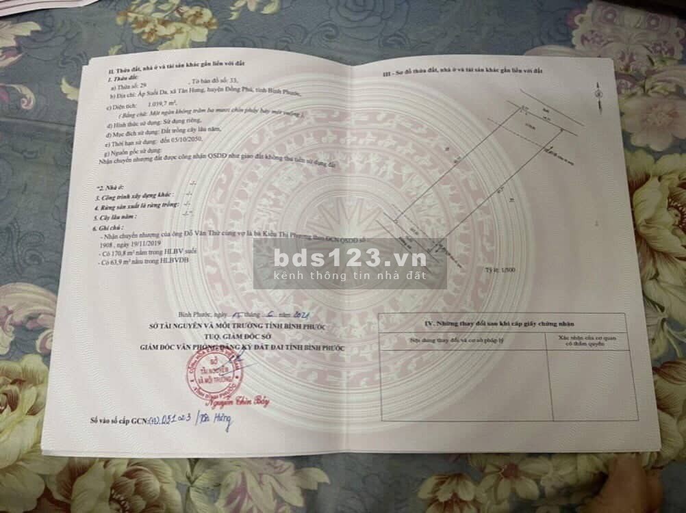 Chính chủ cần bán lô đất sào diện tích 1000m2 sau chợ Tân Phước