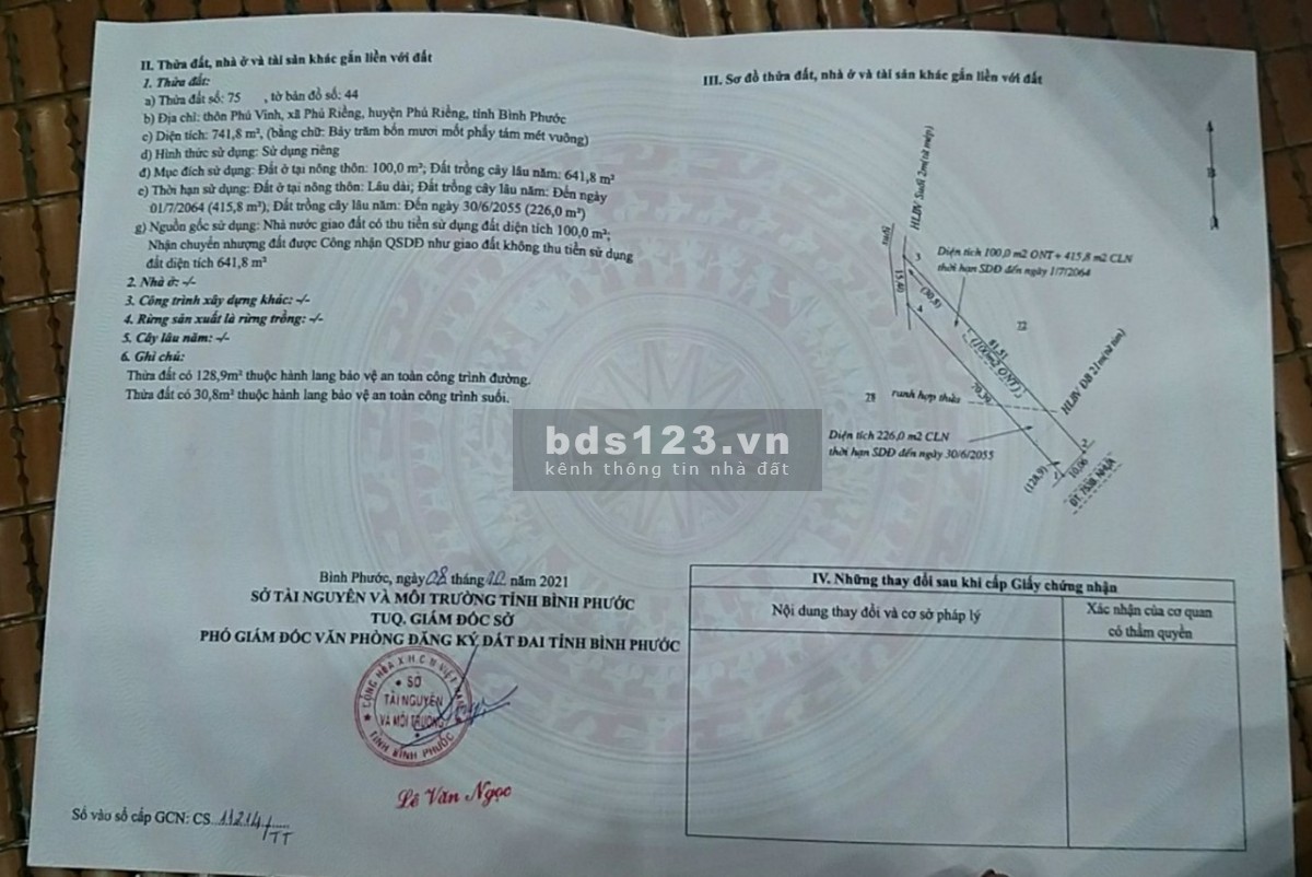 Cần bán đất mặt tiền đường DT753B huyện Phú Riêng, tỉnh Bình Phước.