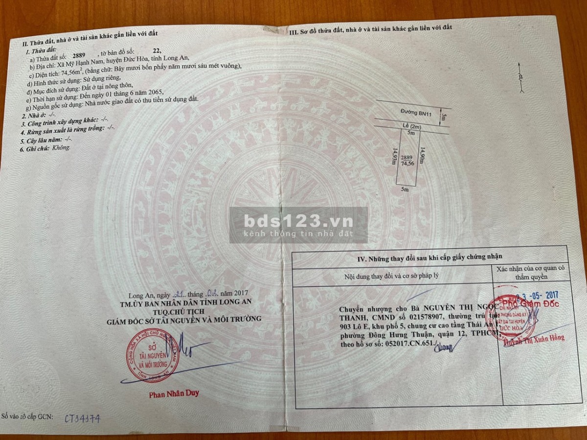 Bán lô đất 74.56m2 gần khu công nghiệp hoàng gia giá 1 tỷ550tr lh: 0906208939