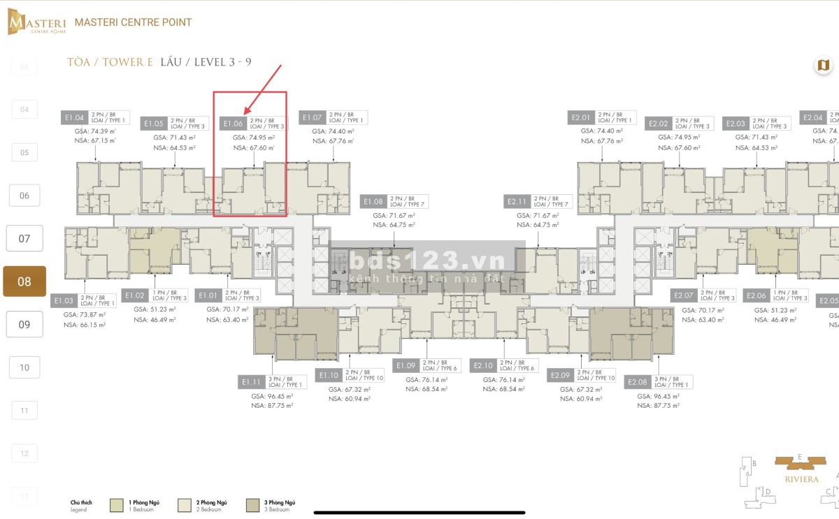 Chính chủ: Bán căn hộ E1.08.06 diện tích 74m2, 2PN, 2 WC