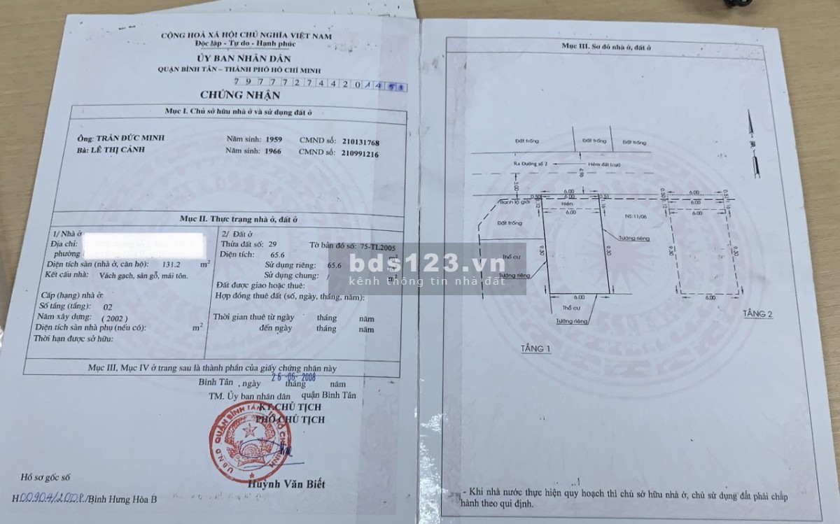 Bán nhà 1 lầu hẻm xe hơi 6m Đường Số 2 P.BHH B, Bình Tân