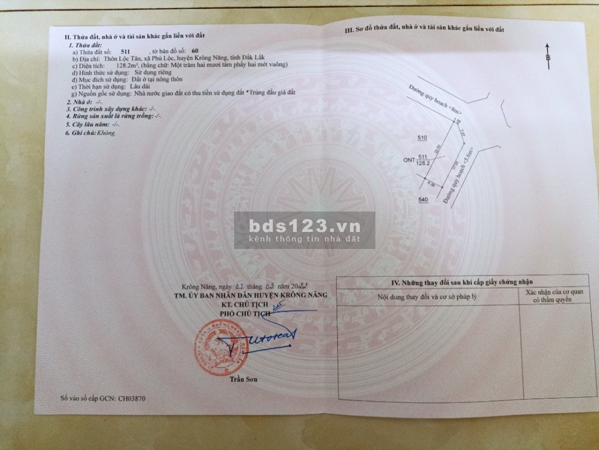 Suất ngoại giao lô đất nền sổ đỏ phía đông thị xã Buôn Hồ