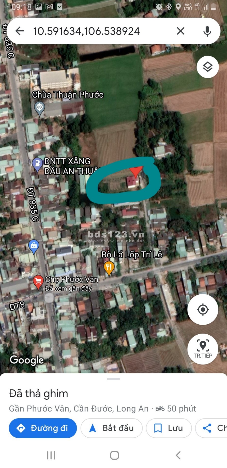 Chính chủ cần bán đất thổ cư 650m2 có sẳn nhà 120m2 ở Phước Vân, Cần Đước, Long An
