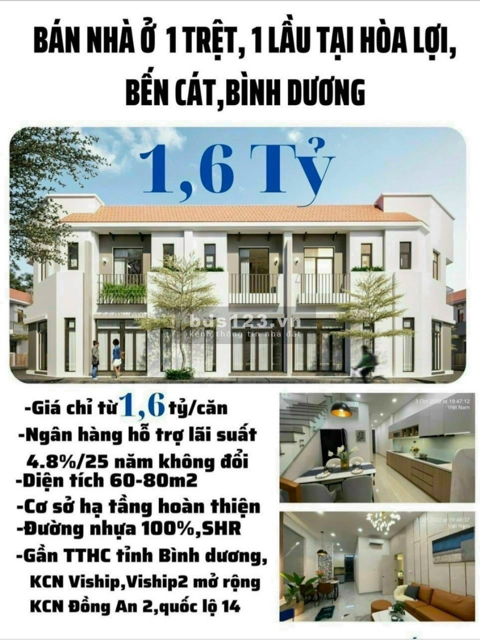 Bán nhà ở Bến Cát, cách TP mới 200m, vay NH 80% lãi 4,8%/năm, DT 118m², giá 1,6 tỷ