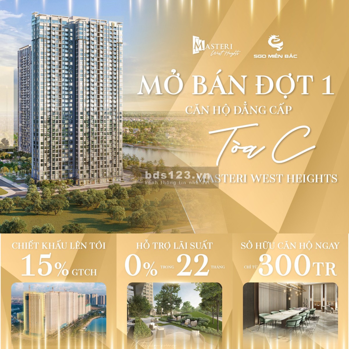 Sở hữu ngay căn hộ hạng sang chỉ với 600 triệu (20% GTCH) Masteri West Heights, tầm cao