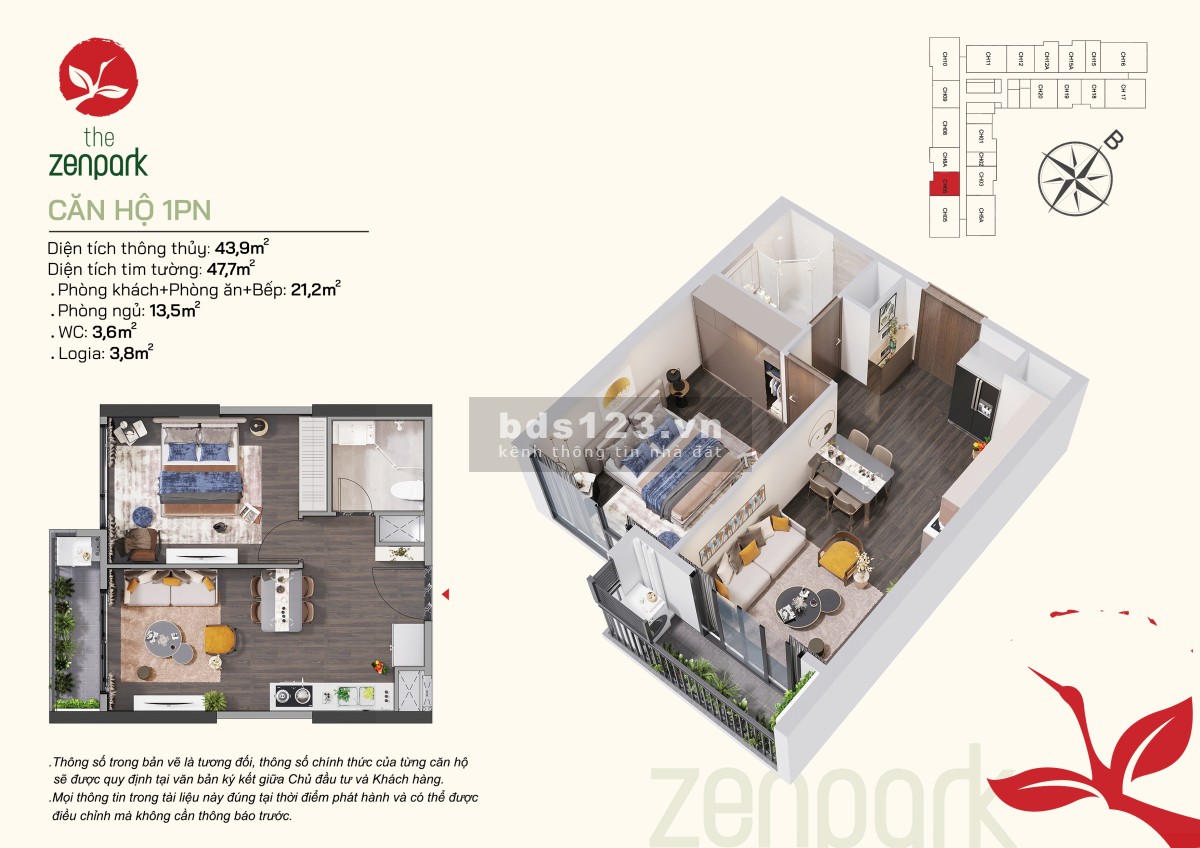 Độc quyền căn 1 ngủ view bể bơi khu Zen Park, chiết khấu tổng lên đến ~500tr+ voucher 150tr