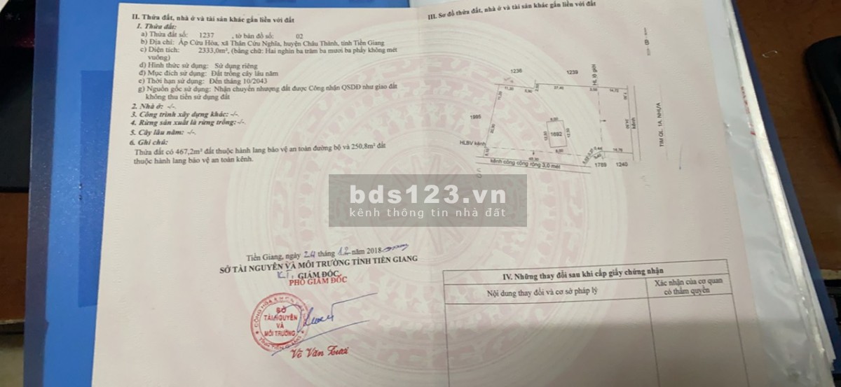 Lô đất mặt tiền QL1A rộng 44 mét ngang, Ngã 4 Lương Phú Tiền Giang.