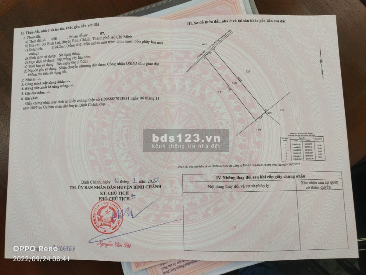 Bán đất cây lâu năm Bình Chánh chính chủ, giá rẻ 1,8tr/m, đường thể hiện trên sổ hồng