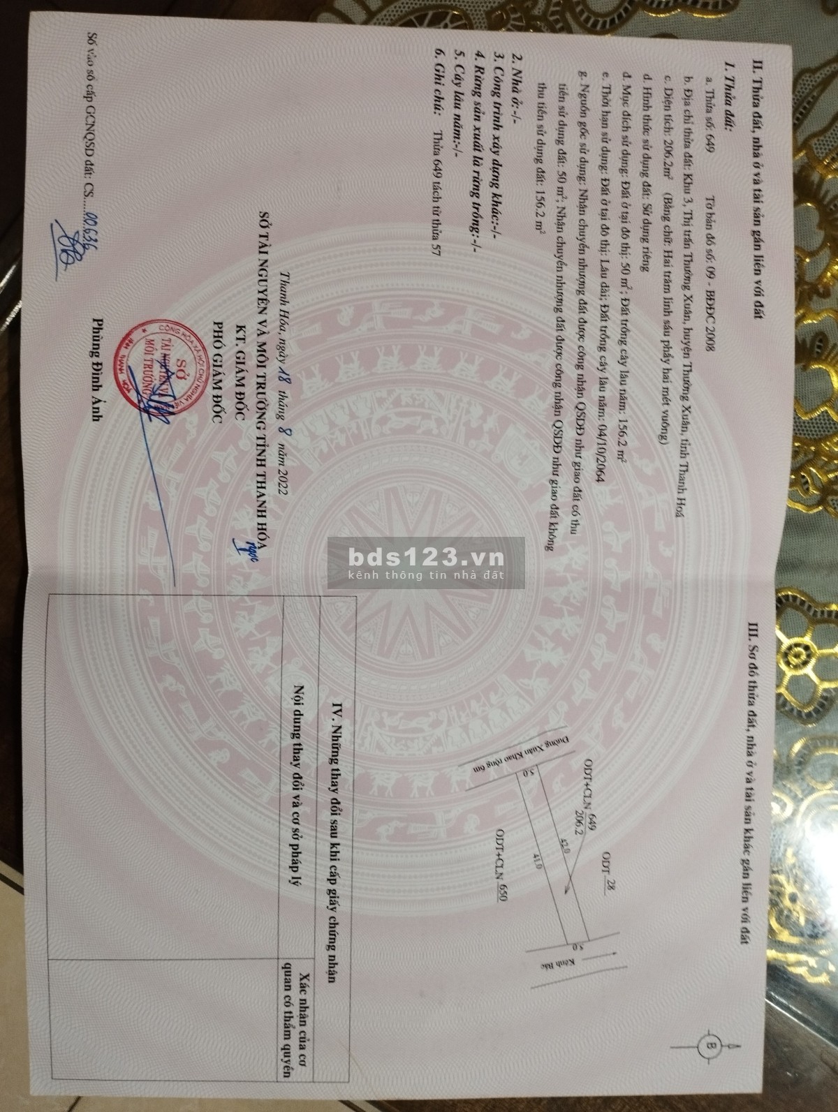 Chính chủ cần bán MB tại đường Xuân Khao thị trấn Thường Xuân Thanh Hóa
