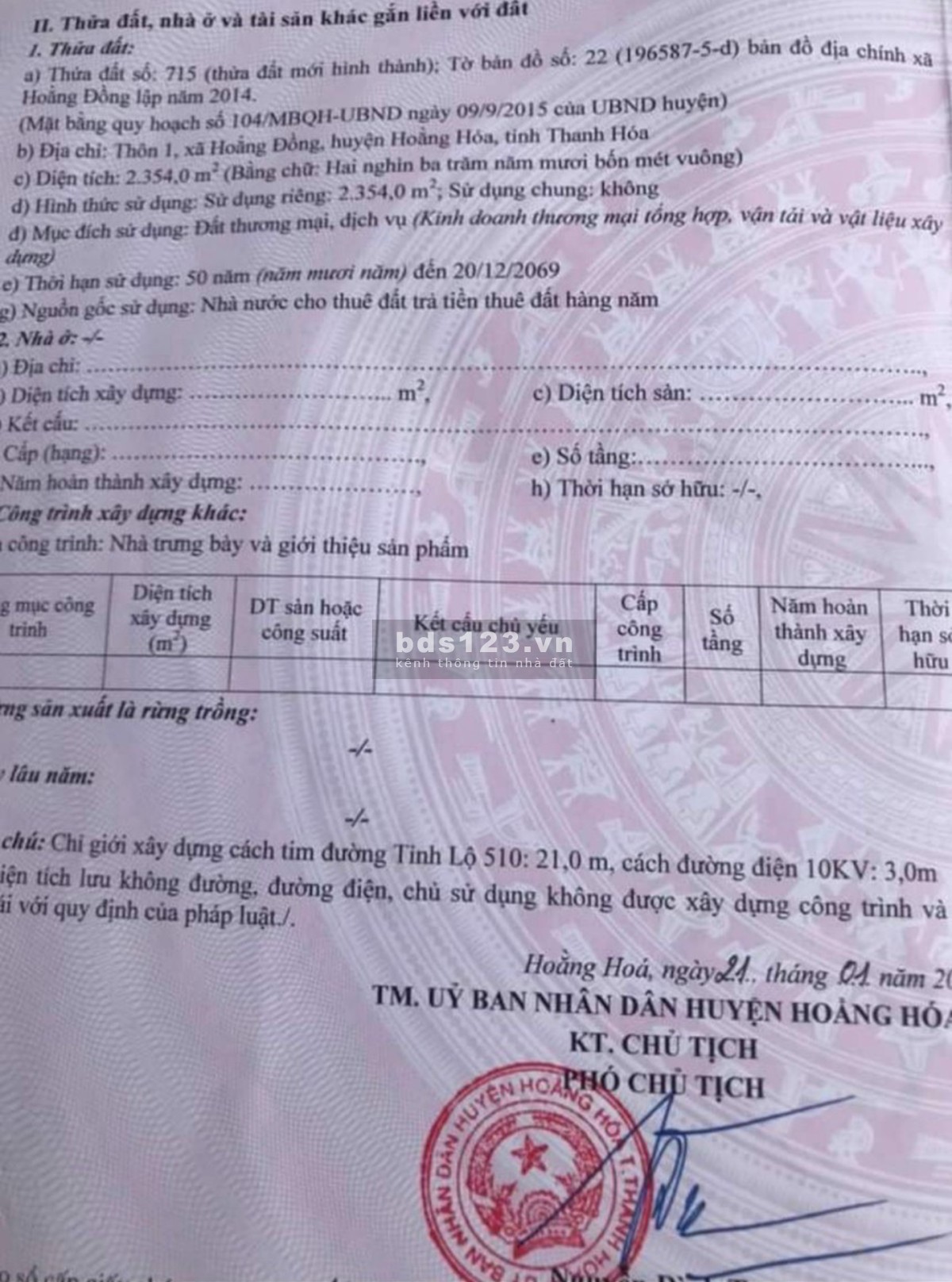 Chuyển nhượng khu đất thương mại dịch vụ mặt đường tỉnh lộ 510 xã Hoằng Đồng - Hoằng Hoá