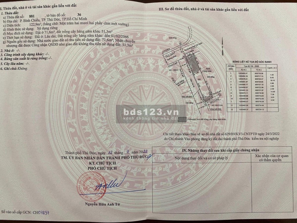 Bán 4 lô đất nền hẻm 185 Ngô Chí Quốc giá từ 3 tỷ 3 - 3 tỷ 9