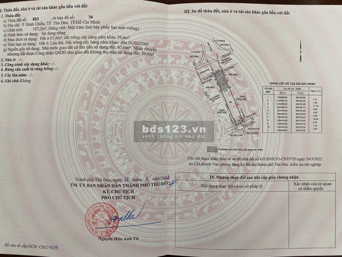 Bán 4 lô đất nền hẻm 185 Ngô Chí Quốc giá từ 3 tỷ 3 - 3 tỷ 9
