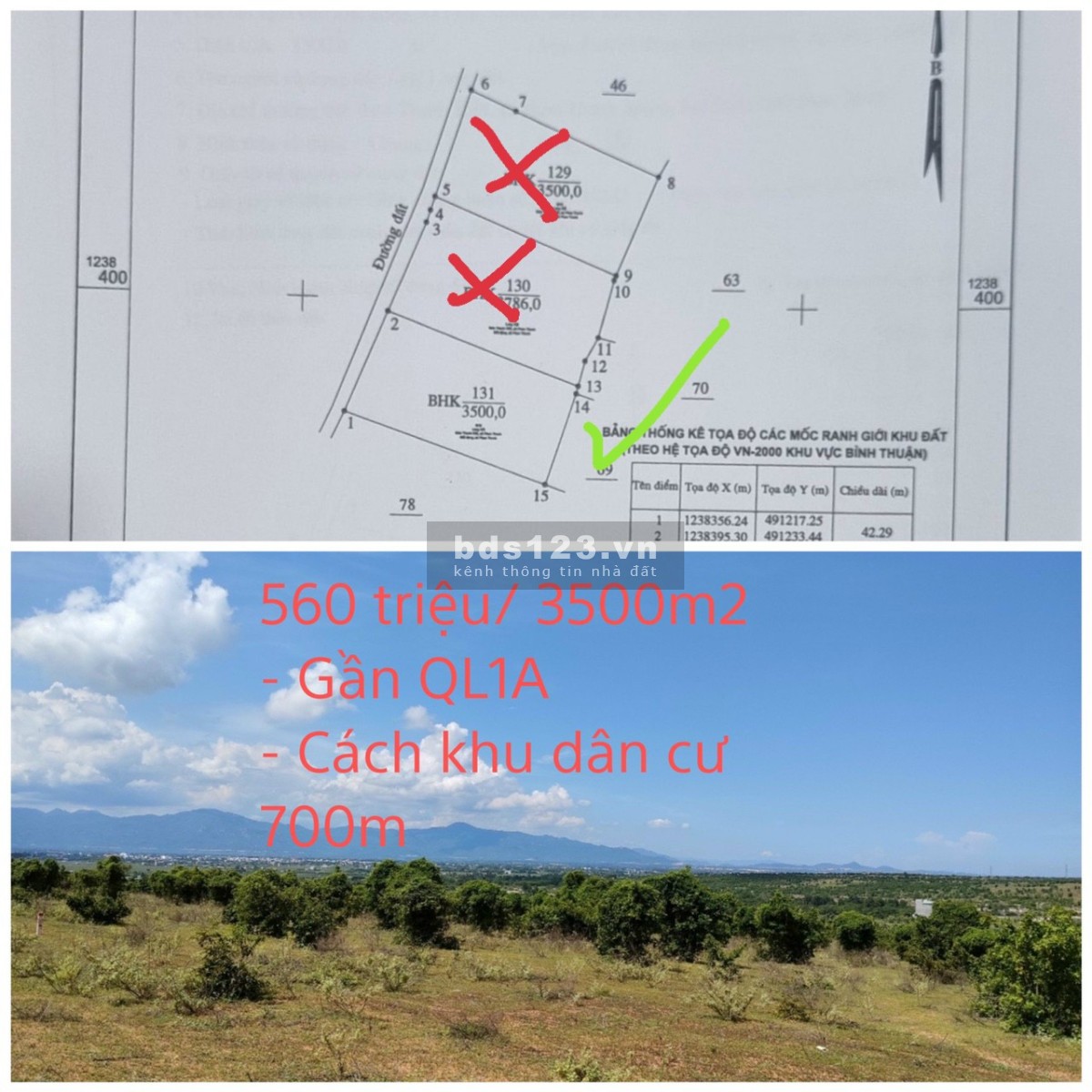Chỉ còn 1 lô cuối 3,500m2 ở xã Phan thanh huyện bắc bình