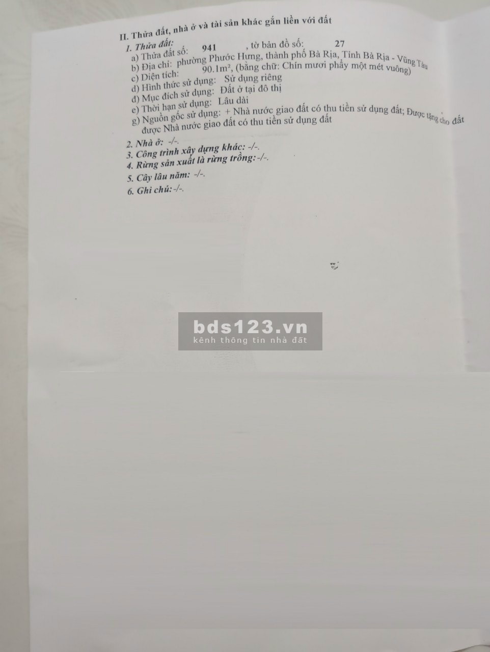 Chính chủ bán đất ở tại đô thị, phường Phước Hưng, thành phố Bà Rịa