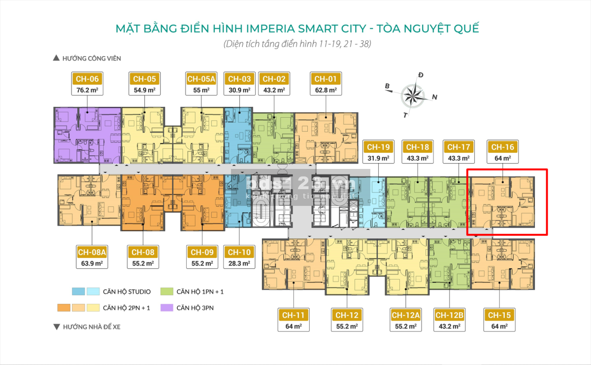 Cắt lỗ căn hộ 2PN+1+2WC (64m2) ban công Đông bắc, view hồ, 2.7 tỷ bao phí, nhà ở ngay