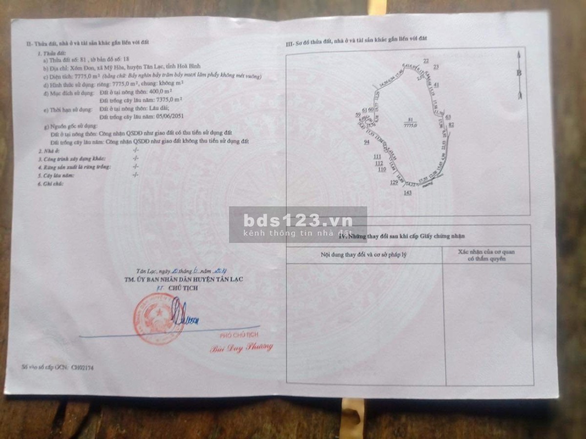 Lô siêu phẩm nghỉ dưỡng hiếm, duy nhất tại Tân Lạc Hòa Bình, giá bán chỉ còn 2.3 tỷ, lh 0982876689