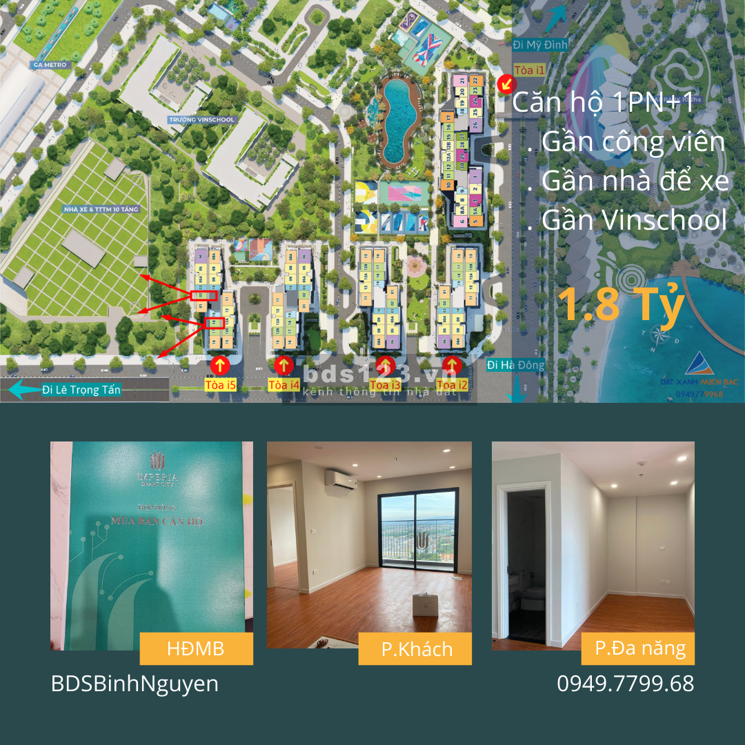 Gấp! Cần bán trước tết căn hộ 1 phòng ngủ + 1 phòng đa năng 1.8 Tỷ, ngay hồ, nhà để xe, Vinshool