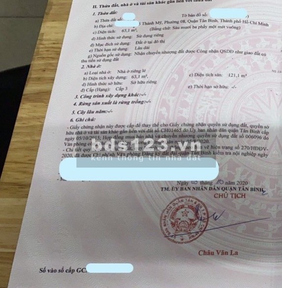 Chính chủ cần bán gấp nhà có nở hậu hẻm đường Thành Mỹ, phường 8, quận Tân Bình giá 5tỷ51