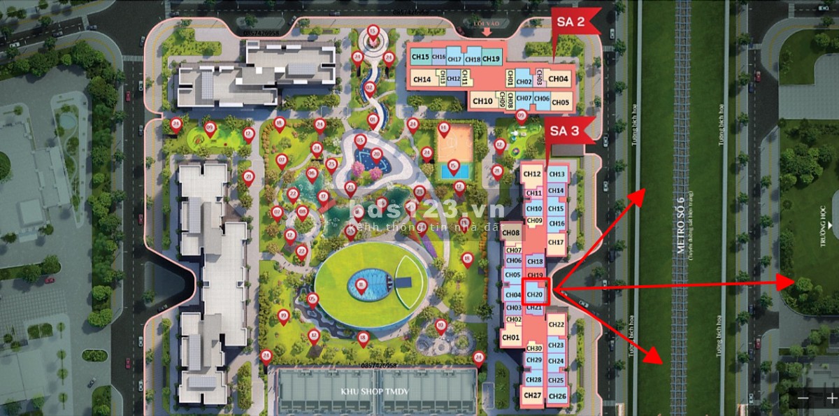 Bán gấp căn 2N2WC 66.6m SA3 hướng ĐN view cv Vinhomes SMart City giá 3 tỷ