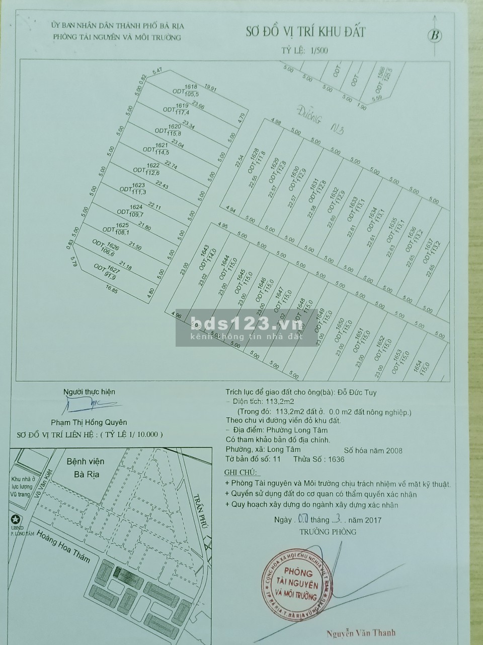 Chính chủ Cần bán lô đất khu tái định cư Bắc Hương Lộ 10 - TP Bà Rịa