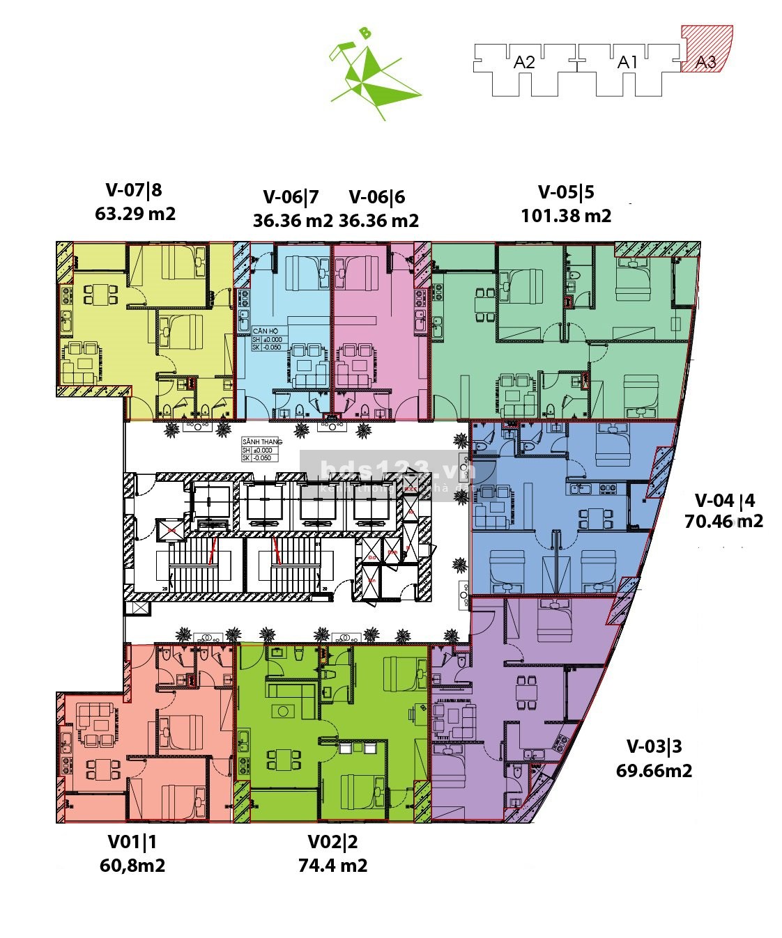 Sở hữu ngay căn hộ 2-3PN 60-100 m2, để ở làm văn phòng hoặc cho thuê, chỉ với 36 triệu/m2