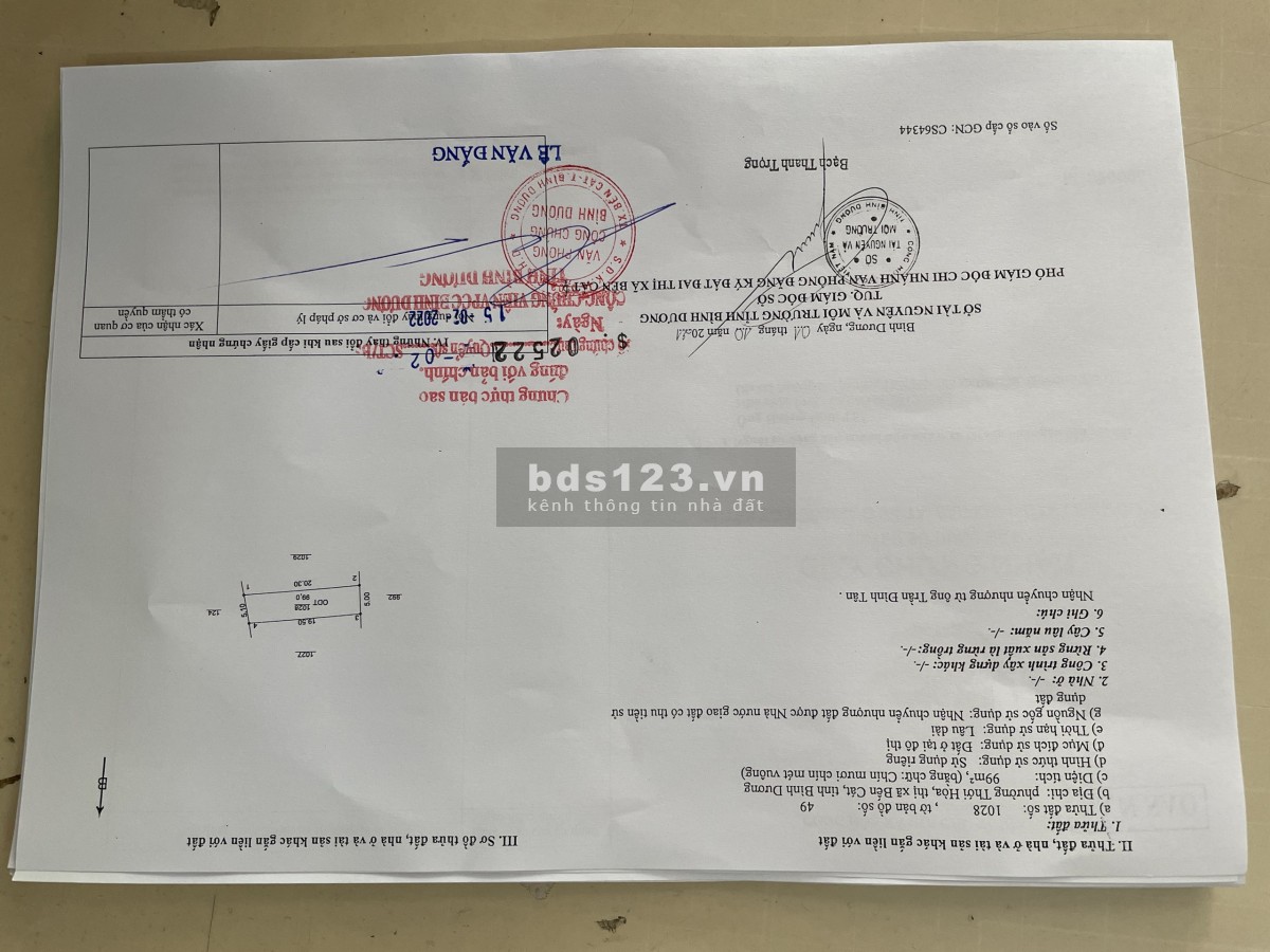 Cuối năm cần tiền bán rẻ lô đất Thới Hòa - Bến Cát - Bình Dương. Chính Chủ 100%