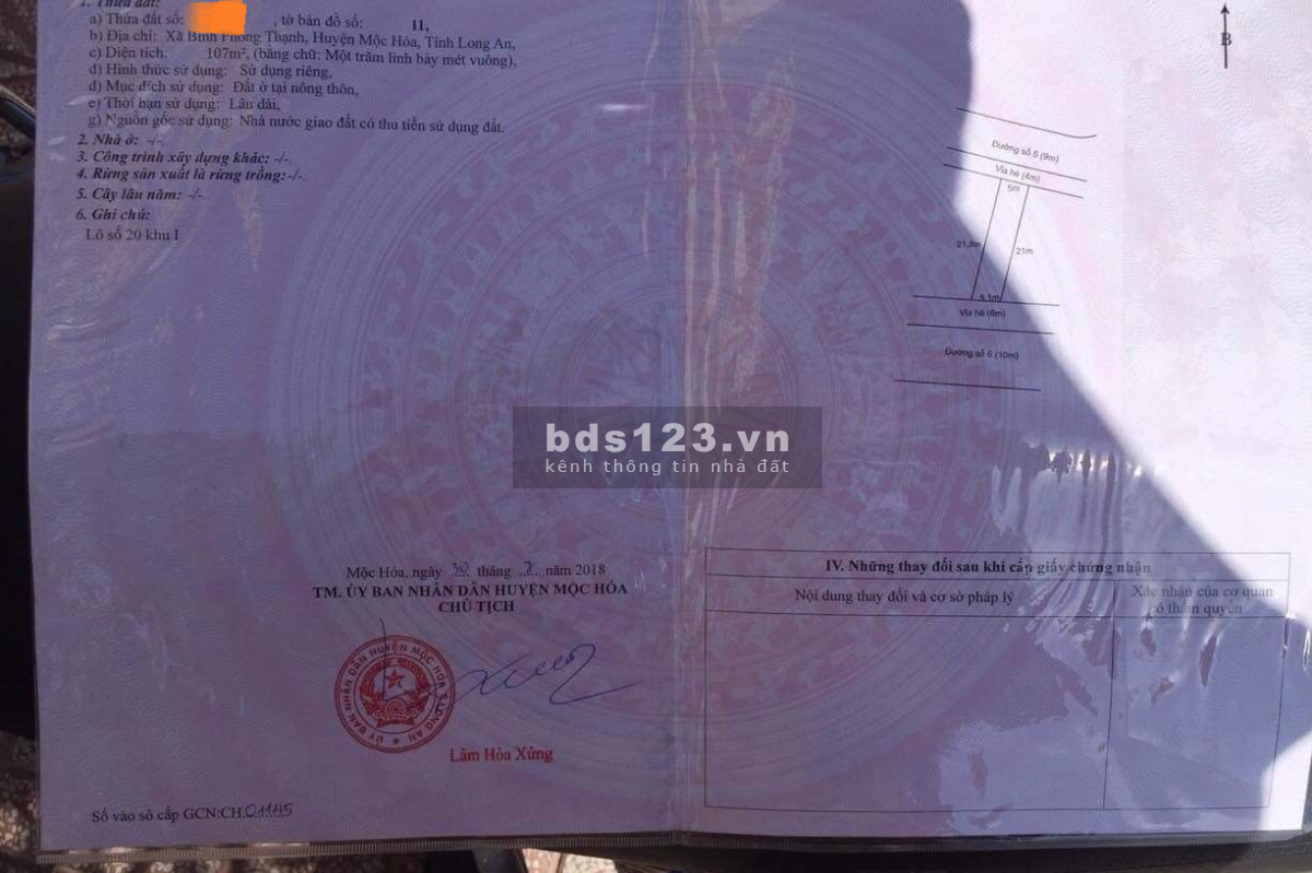 Chính chủ cần bán đất 2 mặt tiền full thổ tại Xã Bình…