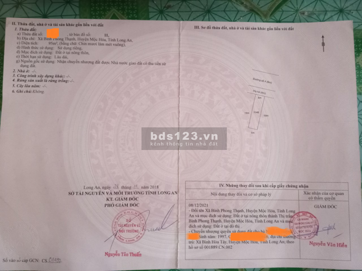 Chính chủ cần bán đất mặt tiền đường 9m full thổ tại…