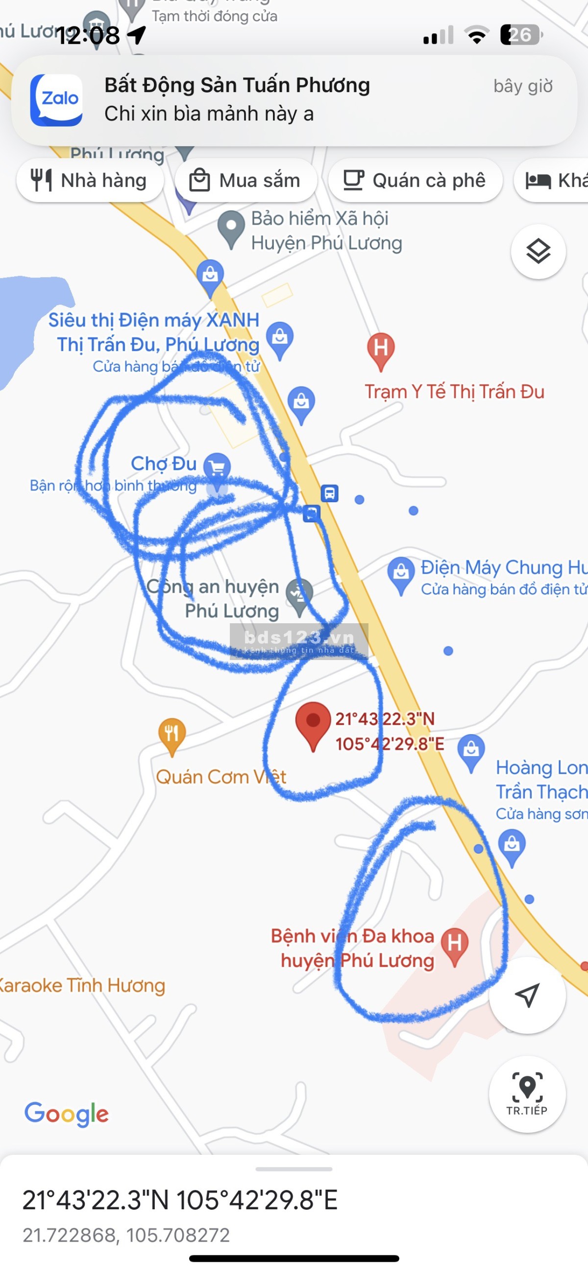 Bán nhà ngay cạnh công an huyện Phú Lương đường lớn giao thông thuận tiện