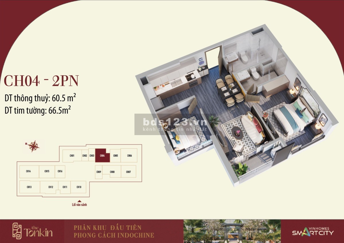 Bán căn hộ cao cấp 2N2WC 66m tòa TK2 đại dự án Vinhomes Smart City giá 2.99 Tỷ