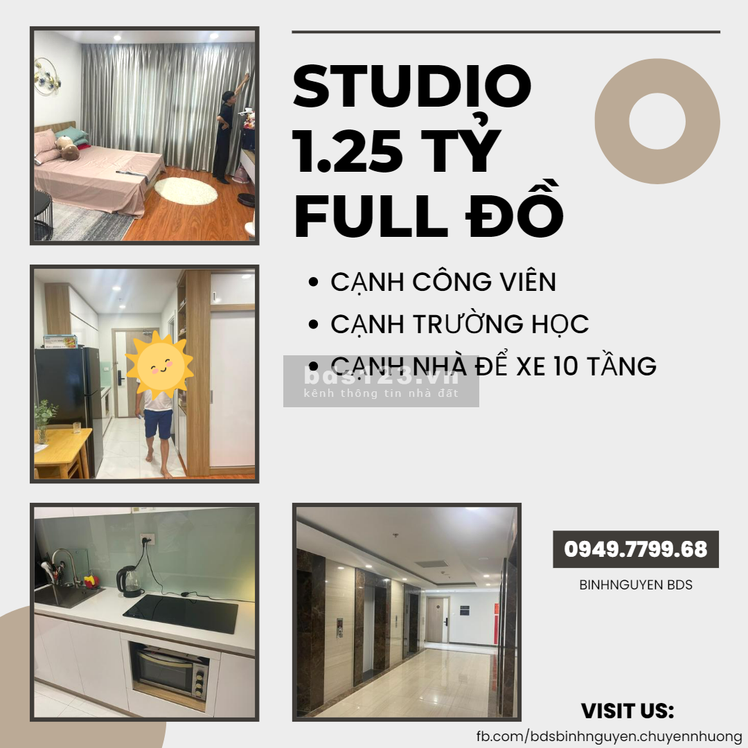 Bán căn Studio 32m2 1.25 tỷ bao phí, Full nội thất, ngay cạnh công viên, trường học, nhà để xe