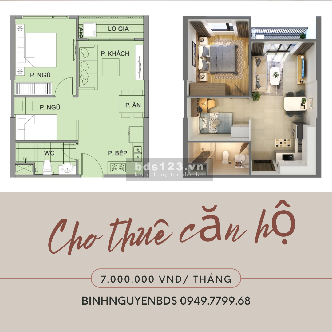 Cho thuê nhanh căn hộ 1PN+1, tầng trung hướng mát, Vinhomes Smart City, 7tr/tháng