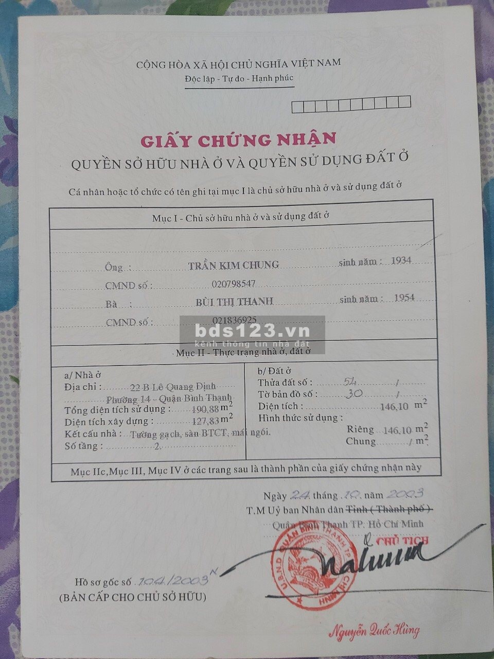 Bán nhà mặt tiền 22 Lê Quang Định gần chợ Bà Chiểu