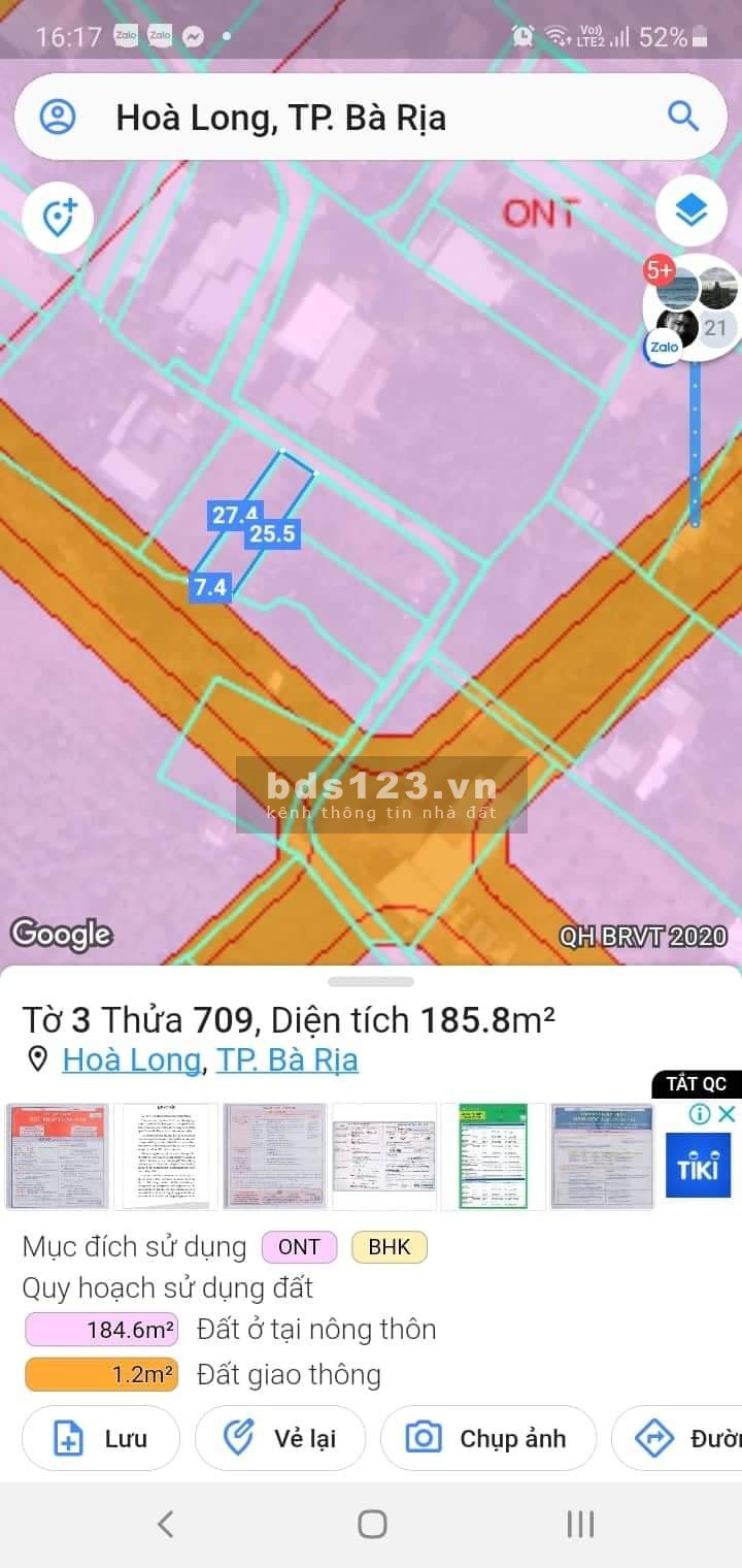 Bán đất đường 78 Hoà Long, nhánh Hương Lộ 2 gần chợ Hoà Long giá 2.19 Tỷ