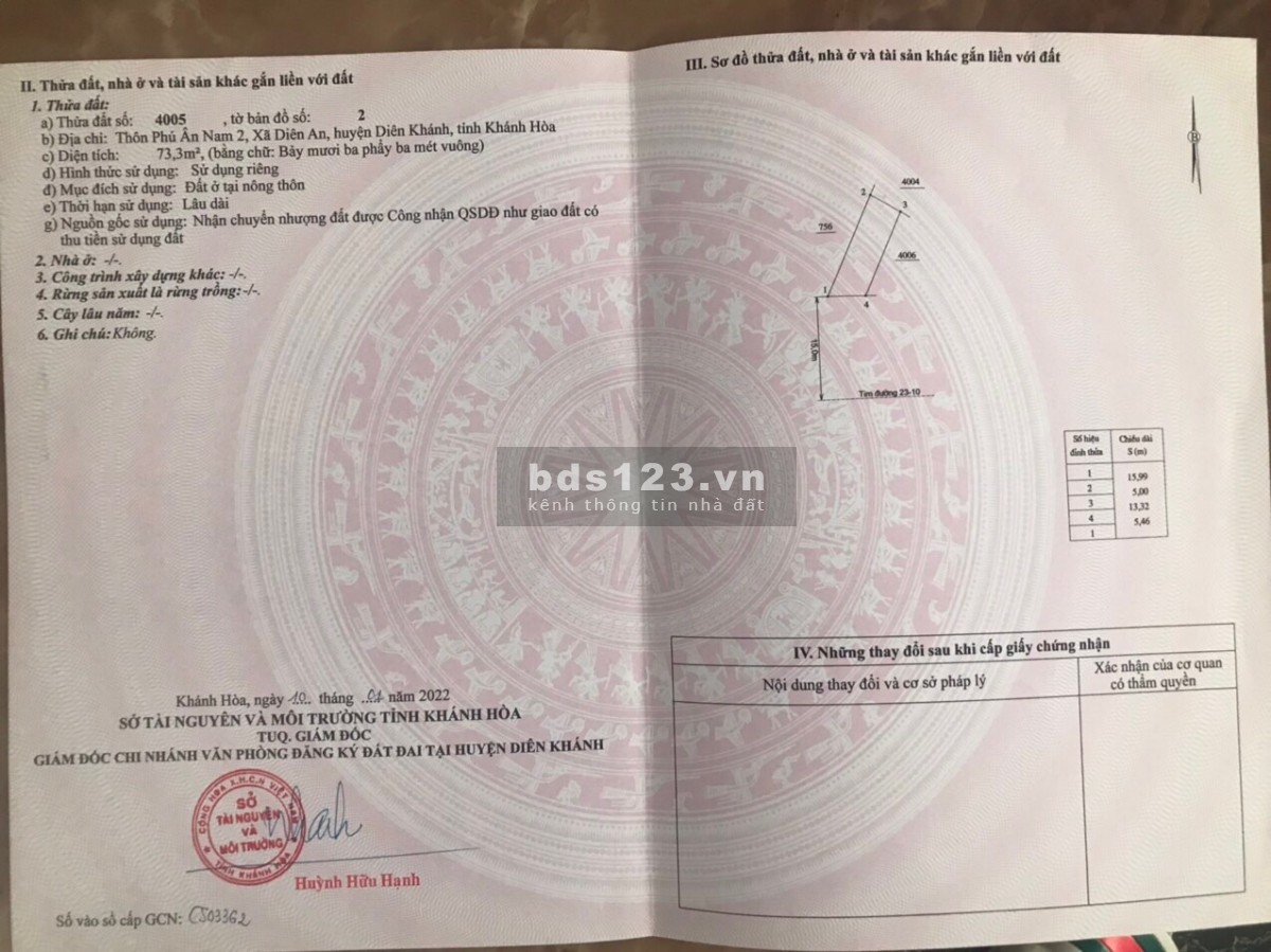 Chính chủ cần bán đất mặt tiền đường 23/10 Khánh Hoà, Nha Trang