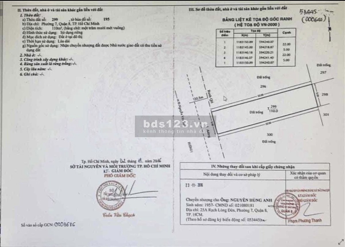 Bán đất mặt tiền Quản Trọng Linh, phường 7 Quận 8, DT 110m² siêu đẹp