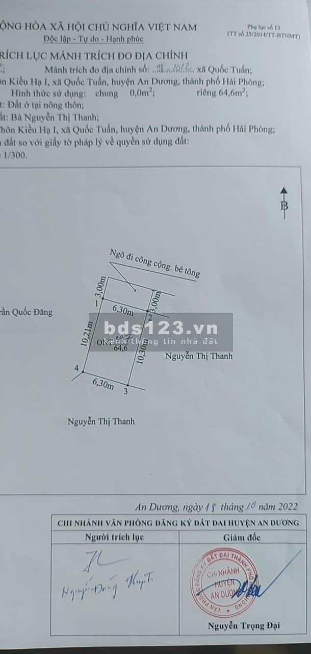 Bán đất sót 1 lô ngõ nông Kiều Hạ Quốc Tuấn An Dương (Hải Phòng) cách chục chính xã 3 bước chân