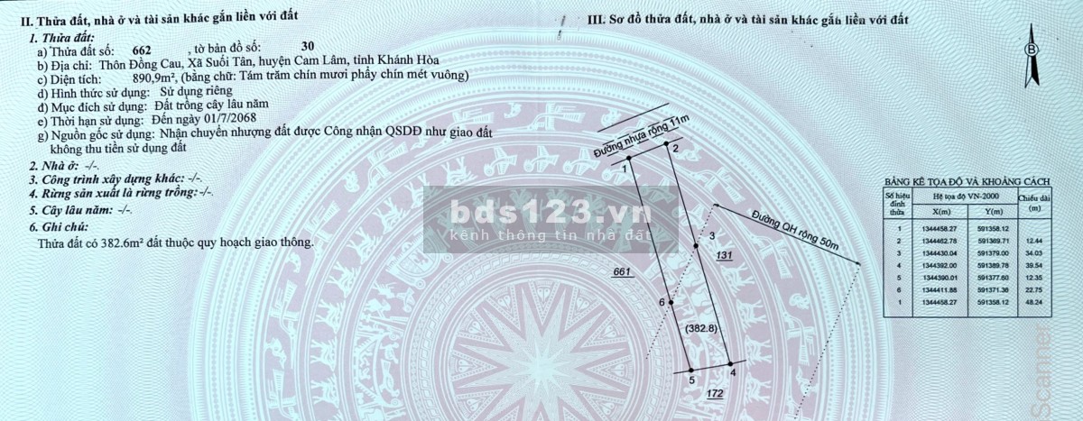 Bán nhanh lô đất chính chủ 2 thửa đẹp vuông tại xã Suối Tân Cam Lâm